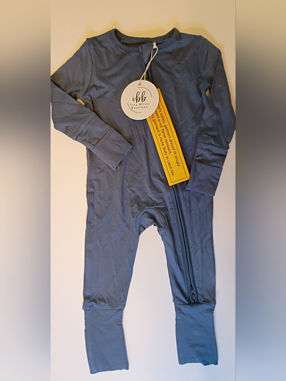 Kids Long-Sleeve One-Piece Footie in Dusty Blue